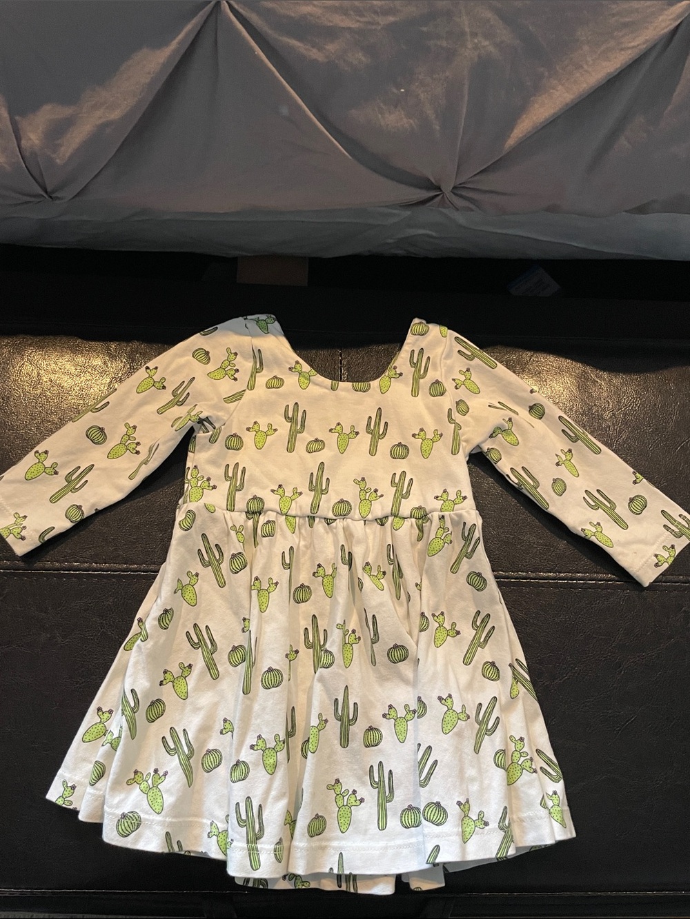 Girls' White Green Cactus Print Casual Dress